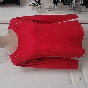 Calvin Klein, Size S, Red Sweater, Diamond Shaped Design, Laced Accents, NEW